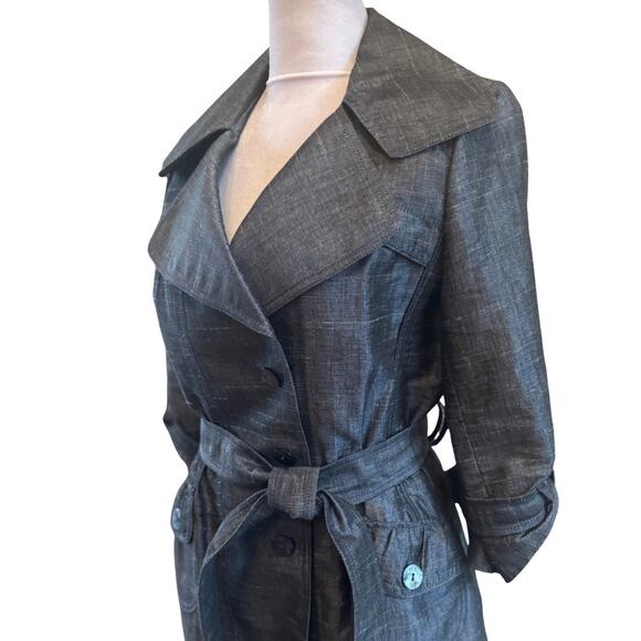 Jon Designer Linen Blend Denim Blue Belted 2 Piece Skirt Suit EUC 6 8 Medium - Picture 3 of 9